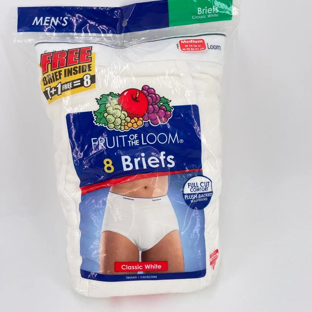 Fruit of the Loom 2009 Mens Briefs 8 pack White Full Cut Cotton Medium 34-36